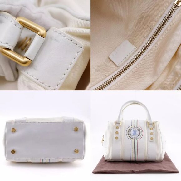 CELINE Mini Boston Handbag 2004 Athens Olympics Limited White Nylon canvas... - Picture 5 of 12